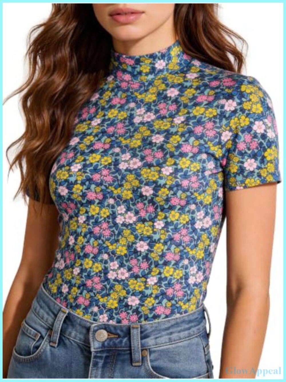 Mock Neck Short Sleeve Top Slim Fit Stretch Casual Pullover
